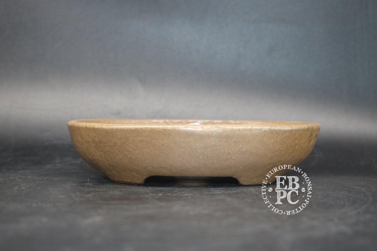 SOLD - Sansai Bonsai Pots - 16.9cm; Glazed; Oval; Shohin; Light Brown; Tom Benda