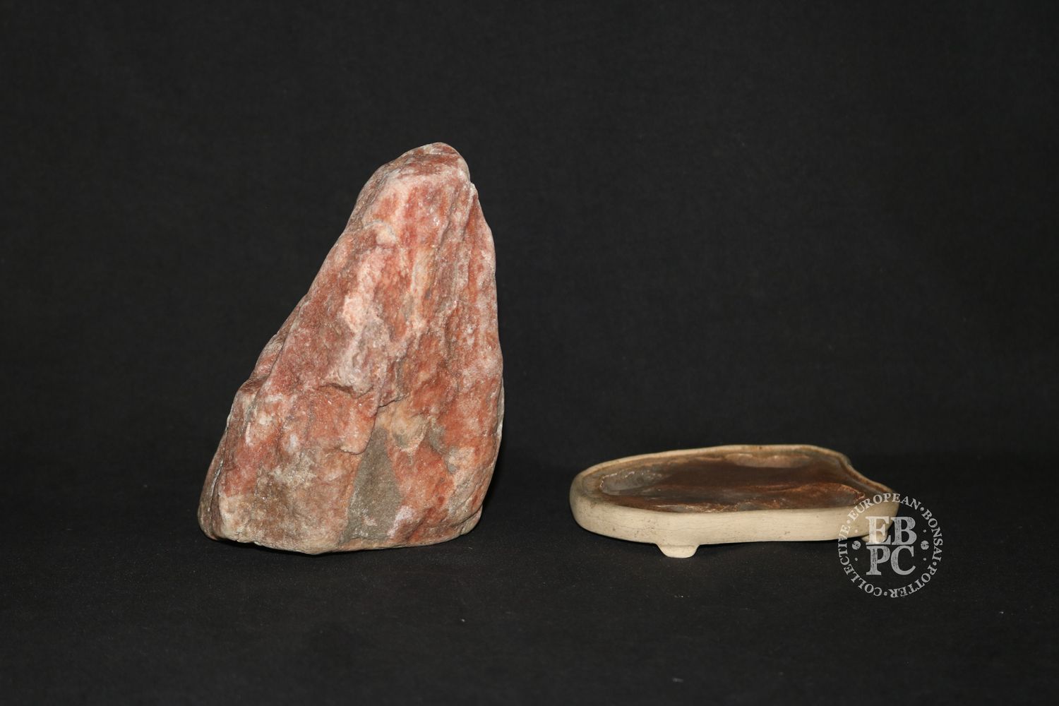 Suiseki; 16cm Tall; Viewing Stone; Yamagata-ishi; Aki-ishi; Red Rock &amp; Snow Colours. Ceramic Daiza Base; Derek Aspinall's Private Collection.  - Selling for Derek Aspinall's family.