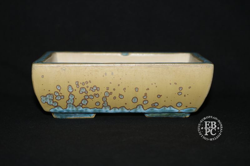 Bruno Auvinet - 15.2cm, Glazed; Rectangle; Crystalline Glaze; Mustard; Ice Blue Crystals; Browns; EBPC Stamped; Bruno Auvinet