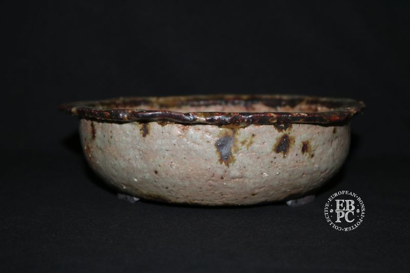 Dragonfly Bonsai Pots - 19cm; Round; Rustic; Glazed; Burnt White, Pink Blush, Brown; Recessed Feet; Graham Simpson