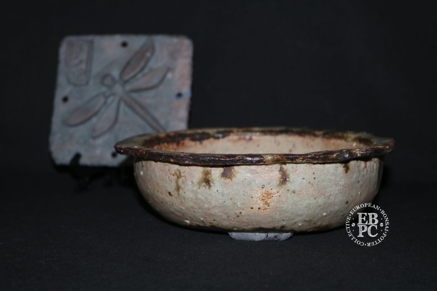 Dragonfly Bonsai Pots - 19cm; Round; Rustic; Glazed; Burnt White, Pink Blush, Brown; Recessed Feet; Graham Simpson