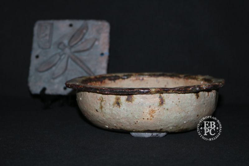 Dragonfly Bonsai Pots - 19cm; Round; Rustic; Glazed; Burnt White, Pink Blush, Brown; Recessed Feet; Graham Simpson