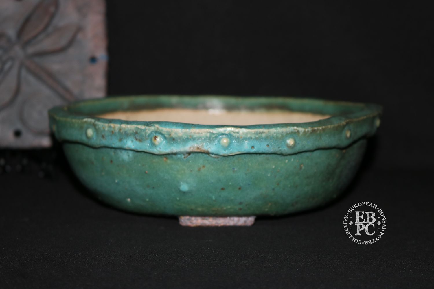 Dragonfly Bonsai Pots - 19.8cm; Round; Rustic; Glazed; Green, Hints of Purple: Brown; Recessed Feet; Graham Simpson