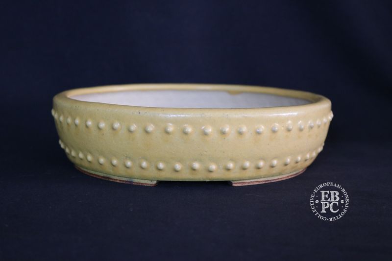 Ian Baillie - 23.5cm; Round; Drum Style; Superb Lemon Glaze;  Rivets/Studs; Recessed Feet; Yellow;                                          Made by Ian Baillie of Scotland