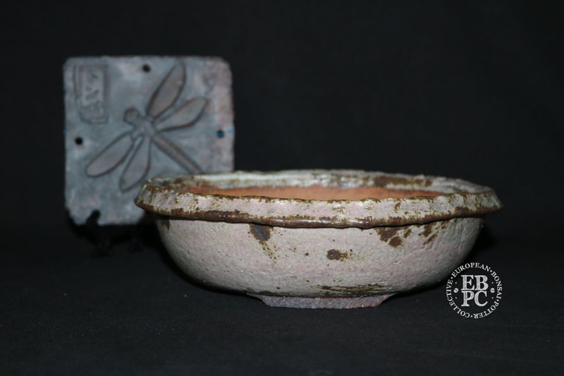 Dragonfly Bonsai Pots - 19cm; Round; Rustic; Glazed; Burnt White, Pink Blush, Brown; Recessed Feet; Graham Simpson