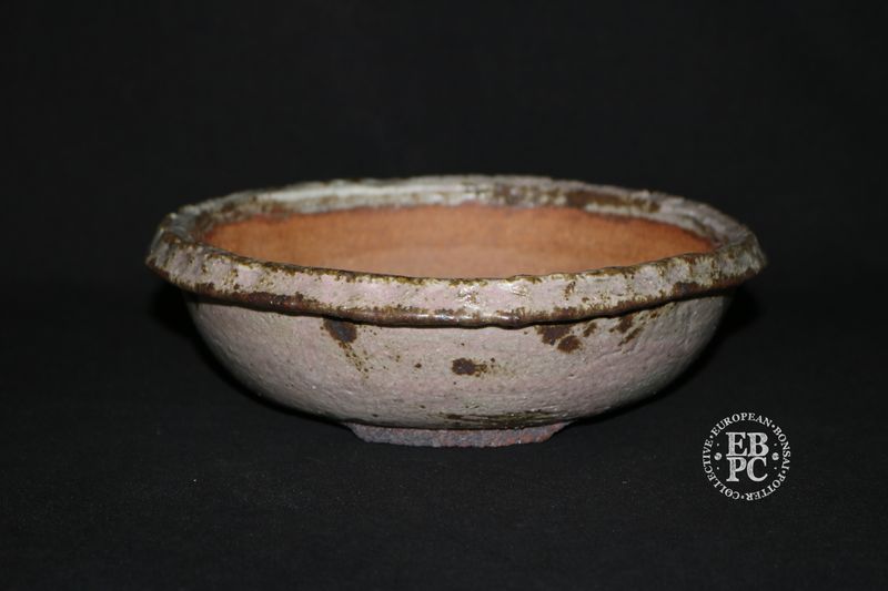 Dragonfly Bonsai Pots - 19cm; Round; Rustic; Glazed; Burnt White, Pink Blush, Brown; Recessed Feet; Graham Simpson