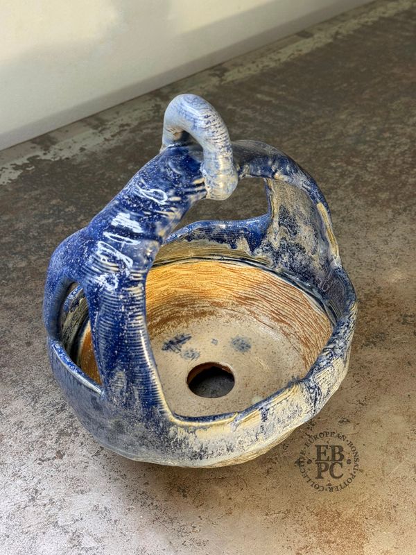 Igor Carino - Italy. 23cm; Kusamono Pot; Part Glazed; Innovative 3D Printed Techniques; Wood-Fired; Culmination of 10 Years Research; Gafu-ten Winner; Ruri / Darl Blue Glaze; *EBPC DIRECT