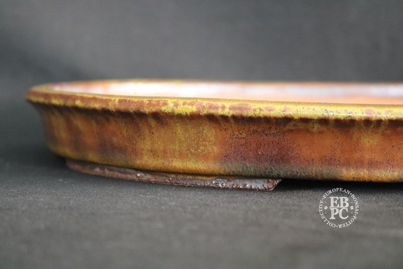 Guerao Bonsai Pots; 39cm; Glazed; Oval: Tenmoku Glaze; Browns; Black; Guerao Pot.