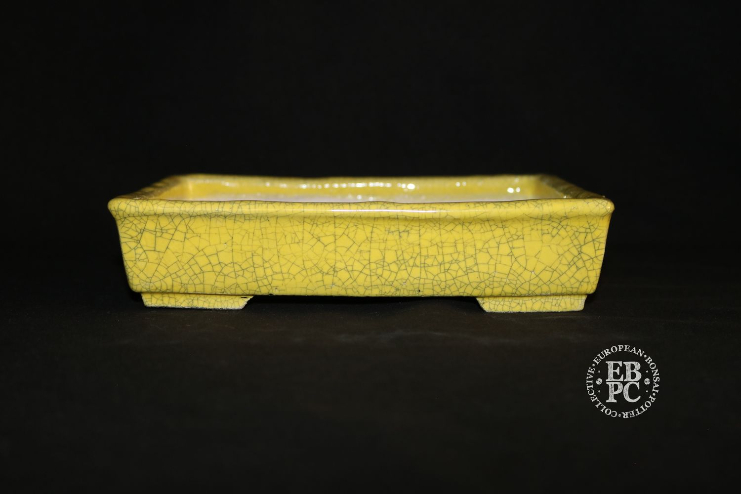 Guerao Bonsai Pots; 19.8cm; Glazed; Rectangle; Yellow; Crackle Glaze; Guerao Pot.