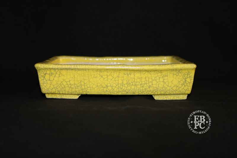 Guerao Bonsai Pots; 19.8cm; Glazed; Rectangle; Yellow; Crackle Glaze; Guerao Pot.