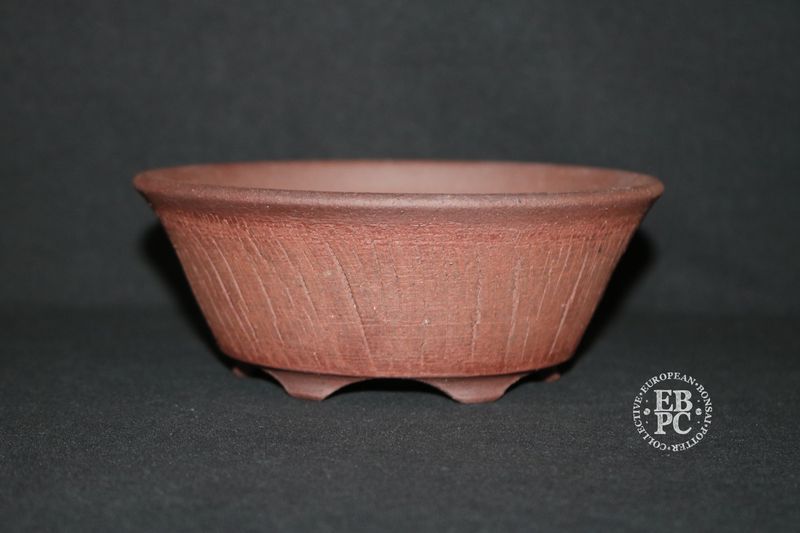 Wabi Sabi Studio - 14.6cm; Unglazed; Round; Shohin; 'Cracked' Finish; Flared Design; Reddish Brown Clay; Textured Finish; EBPC Stamped. (Shipped from the UK)