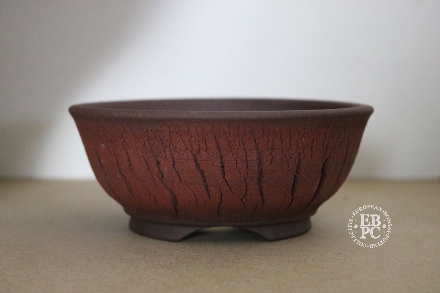 Wabi Sabi Studio - 15.5cm; Unglazed; Round; Shohin; 'Cracked' Finish; Reddish Brown Clay; Textured Finish; EBPC Stamped. (Shipped from the UK)
