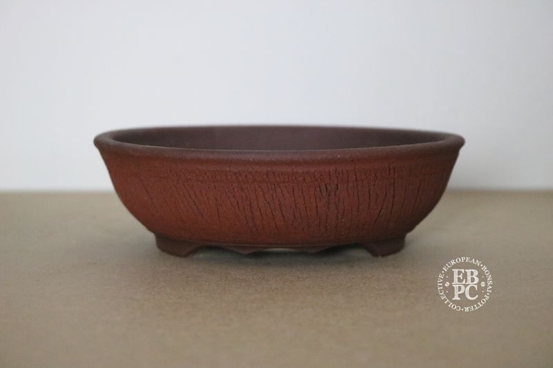 Wabi Sabi Studio - 15.5cm; Unglazed; Round; Shohin; 'Cracked' Finish; Reddish Brown Clay; Textured Finish. EBPC Stamped. (Shipped from the UK)