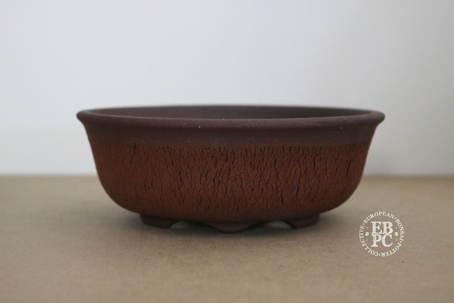Wabi Sabi Studio - 15.1cm; Unglazed; Round; Shohin; 'Cracked' Finish; Reddish Brown Clay; Textured Finish. EBPC Stamped. (Shipped from the UK)