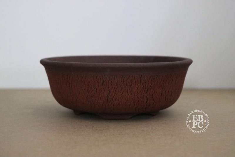Wabi Sabi Studio - 15.1cm; Unglazed; Round; Shohin; 'Cracked' Finish; Reddish Brown Clay; Textured Finish. EBPC Stamped. (Shipped from the UK)