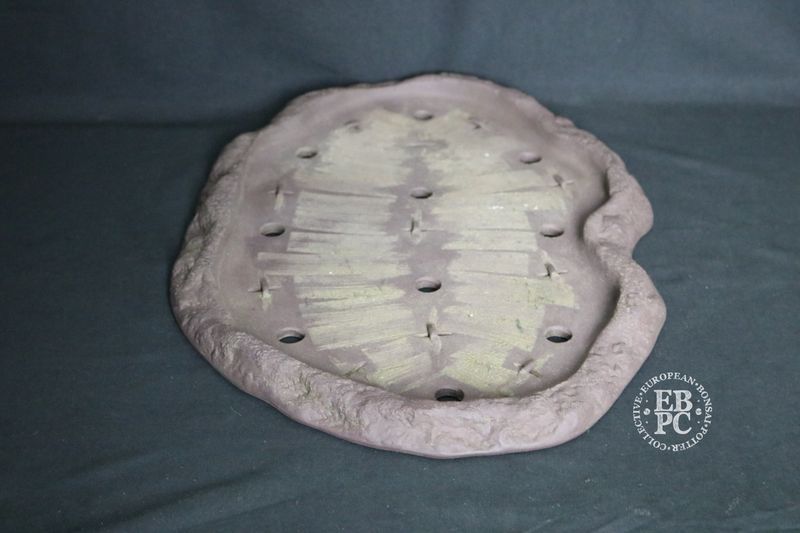 'Shosen' 'Juudou' - Yamaaki, Tokoname. Vintage; 46.7cm; Large Slab / Forest Pot; Handmade over 50 Years Ago; Unglazed Look; Refined Form; Rustic Finish; Kiln closed 2011; Stamped & Hand Signed.
