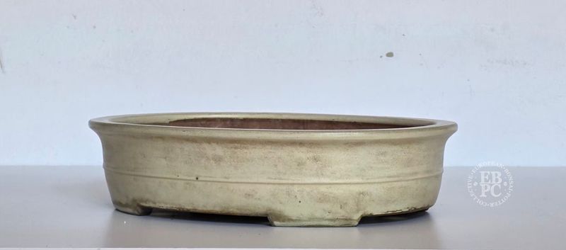 Yamafusa - Tokoname, Japan. 37cm; Oval; Deeper, Banded Design; Shiro Glaze; Patina;  EBPC-Client DIRECT: Shipped from Italy.