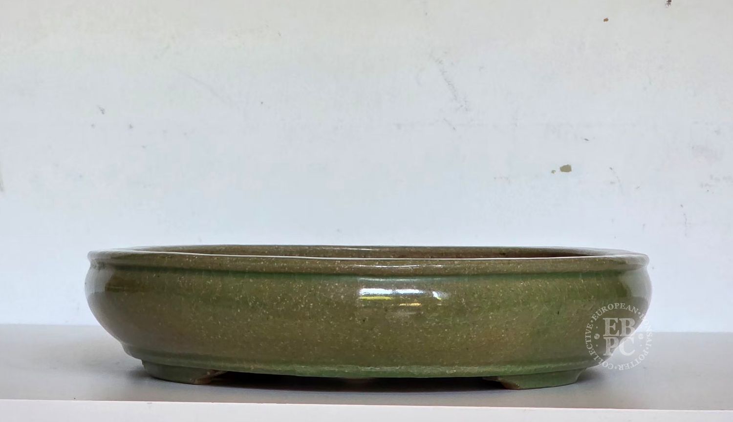 Hattori - Tokoname, Japan.   50cm; XL Oval; Glazed; Greens; Salmon Pink Hues; Historic Firing Crack; Structurally Sound.  * EBPC-Client DIRECT: Shipped from Italy.