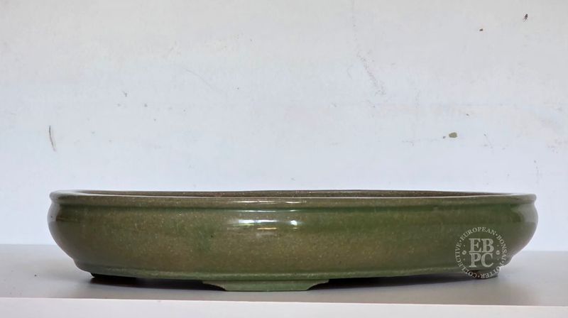 Hattori - Tokoname, Japan. 50cm; XL Oval; Glazed; Greens; Salmon Pink Hues; Historic Firing Crack; Structurally Sound. * EBPC-Client DIRECT: Shipped from Italy.