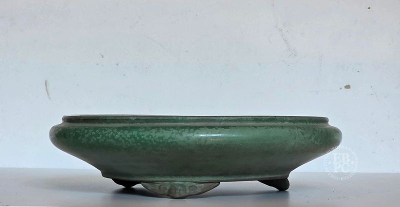 Kousen - Tokoname, Japan. 31.5cm; Round; Glazed; Crystalline Glaze; Greens; Bag Style Rim; Elegant Feet; * EBPC-Client DIRECT: Shipped from Italy.