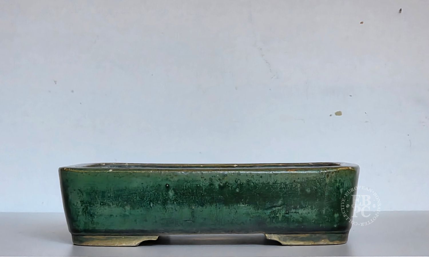 Harumatsu Rokumisai, Japan.   31cm; Vintage Rectangle; Crystalline Glaze; Yohen/Kiln Change Glaze; Greens;      * EBPC-Client DIRECT: Shipped from Italy.
