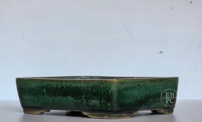 Harumatsu Rokumisai, Japan. 31cm; Vintage Rectangle; Crystalline Glaze; Yohen/Kiln Change Glaze; Greens; * EBPC-Client DIRECT: Shipped from Italy.