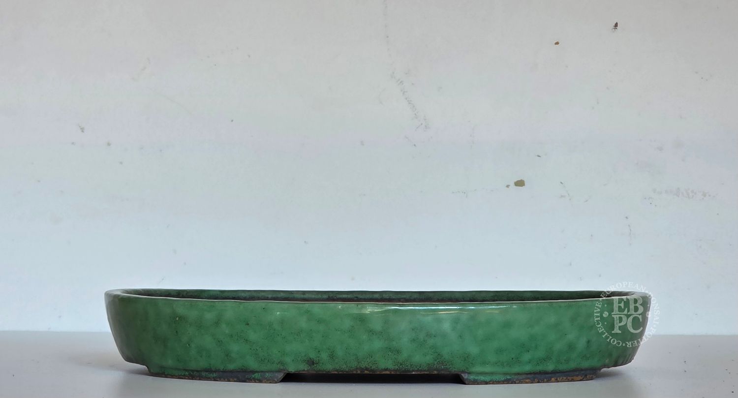 Shuhou - Tokoname, Japan.        Vintage; 38cm; Oval; Crystalline Glaze; Greens  &amp; Turquoise; Integrated Feet.      * EBPC-Client DIRECT: Shipped from Italy.