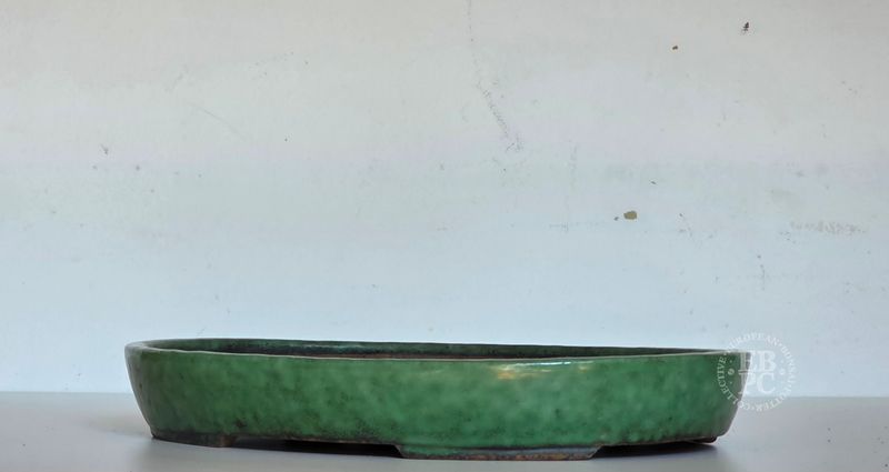 Shuhou - Tokoname, Japan. Vintage; 38cm; Oval; Crystalline Glaze; Greens & Turquoise; Integrated Feet. * EBPC-Client DIRECT: Shipped from Italy.
