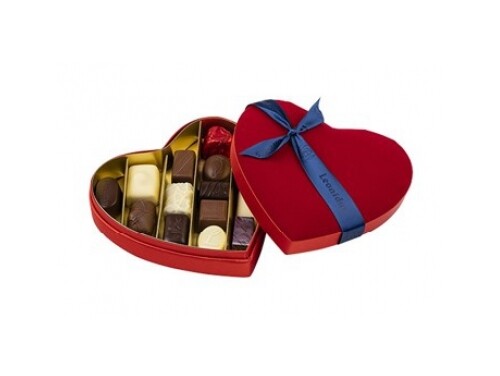 Fluwelen hart Leonidas met pralines 16 cm