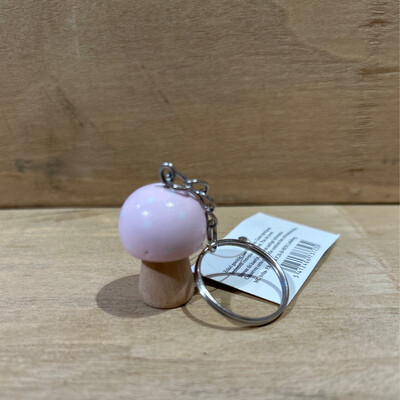 Houten paddestoel roze Sleutelhanger