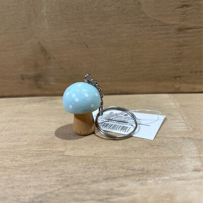 Houten paddestoel blauw Sleutelhanger 