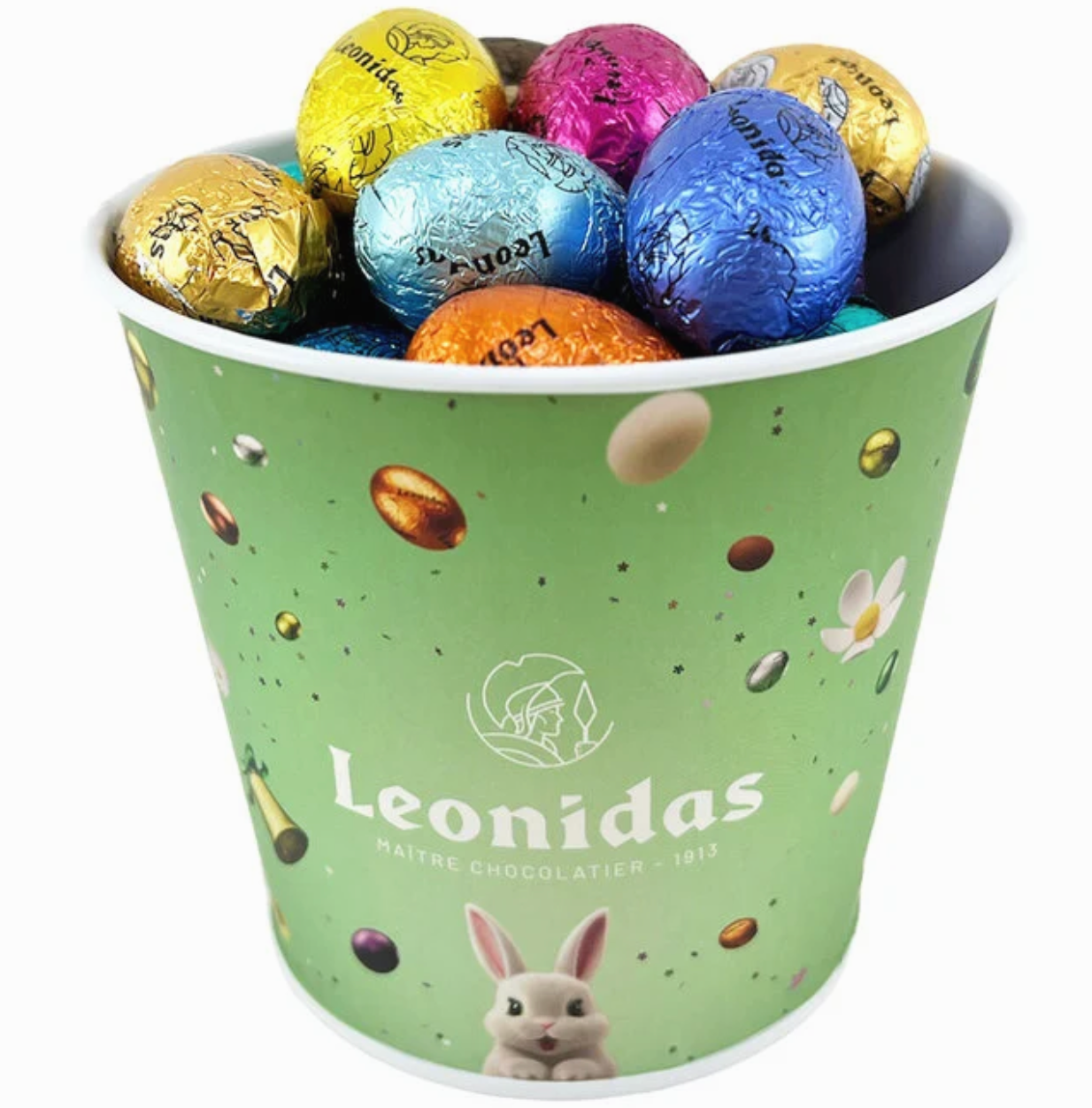 Zinken potje Leonidas Pasen gevuld met 300gr. paaseitjes