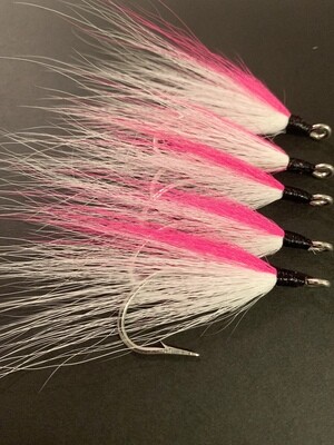 XLarge BuckTail Teaser Jigs • 5/0 Hooks • Stripers Sharks Blues Flounder Fluke • Pink/White