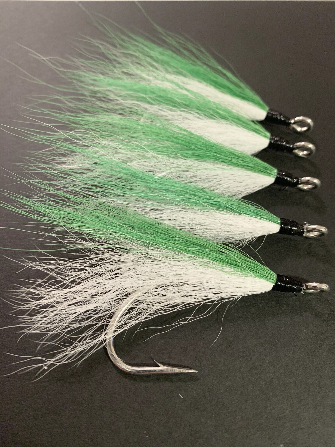 XLarge BuckTail Teaser • 5/0 Hooks • Stripers Sharks Blues Flounder Fluke • Green/White