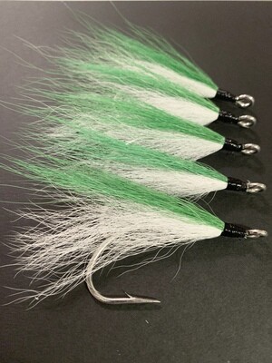XLarge BuckTail Teaser • 5/0 Hooks • Stripers Sharks Blues Flounder Fluke • Green/White