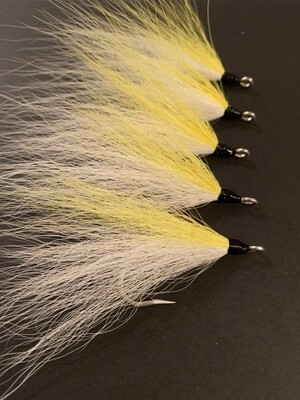 XLarge BuckTail Teaser Jigs • 5/0 Hooks • Stripers Sharks Blues Flounder Fluke • Yellow/White