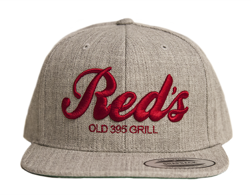 Gray and Red Embroidered Snapback Hat
