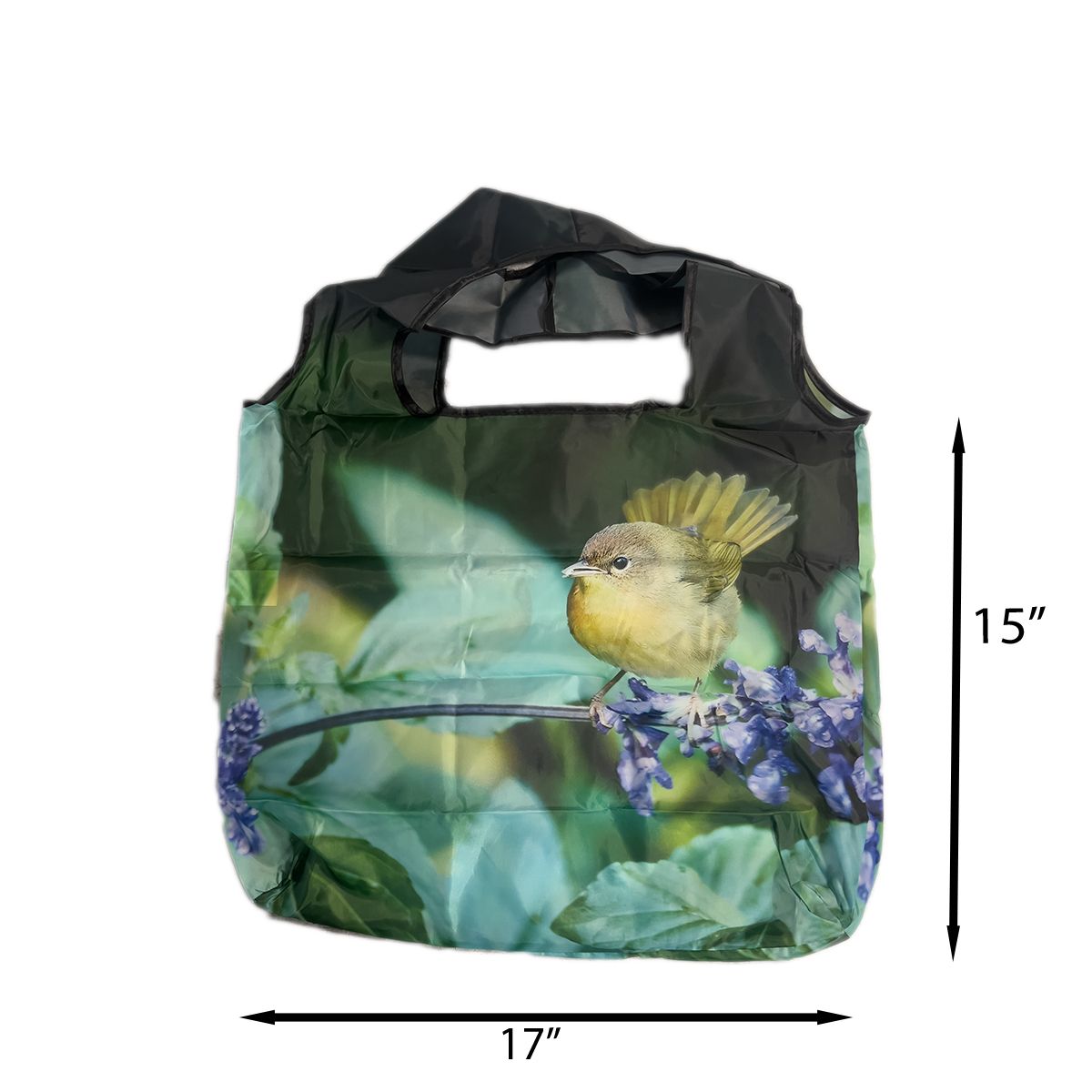 Common Yellowthroat reusable shopping bag, 15 by 17 inches not including handle –Bryant Park NYC bird photo by Dennis Newsham