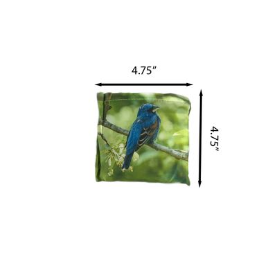 Blue Grosbeak reusable bag folded to 4.75 by 4.75 inches for compact storage – pocket-sized wildlife design by Dennis Newsham