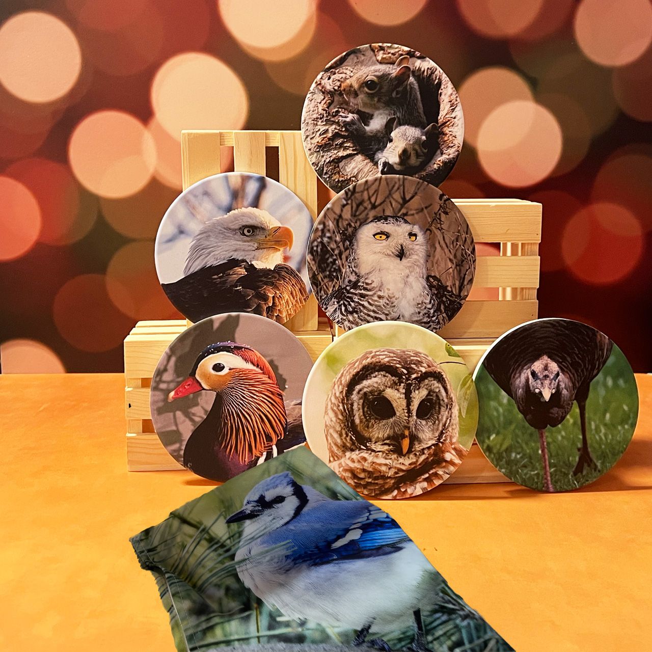 Coaster Set of 6 with Tea Towel Holiday Bundle Gift Set