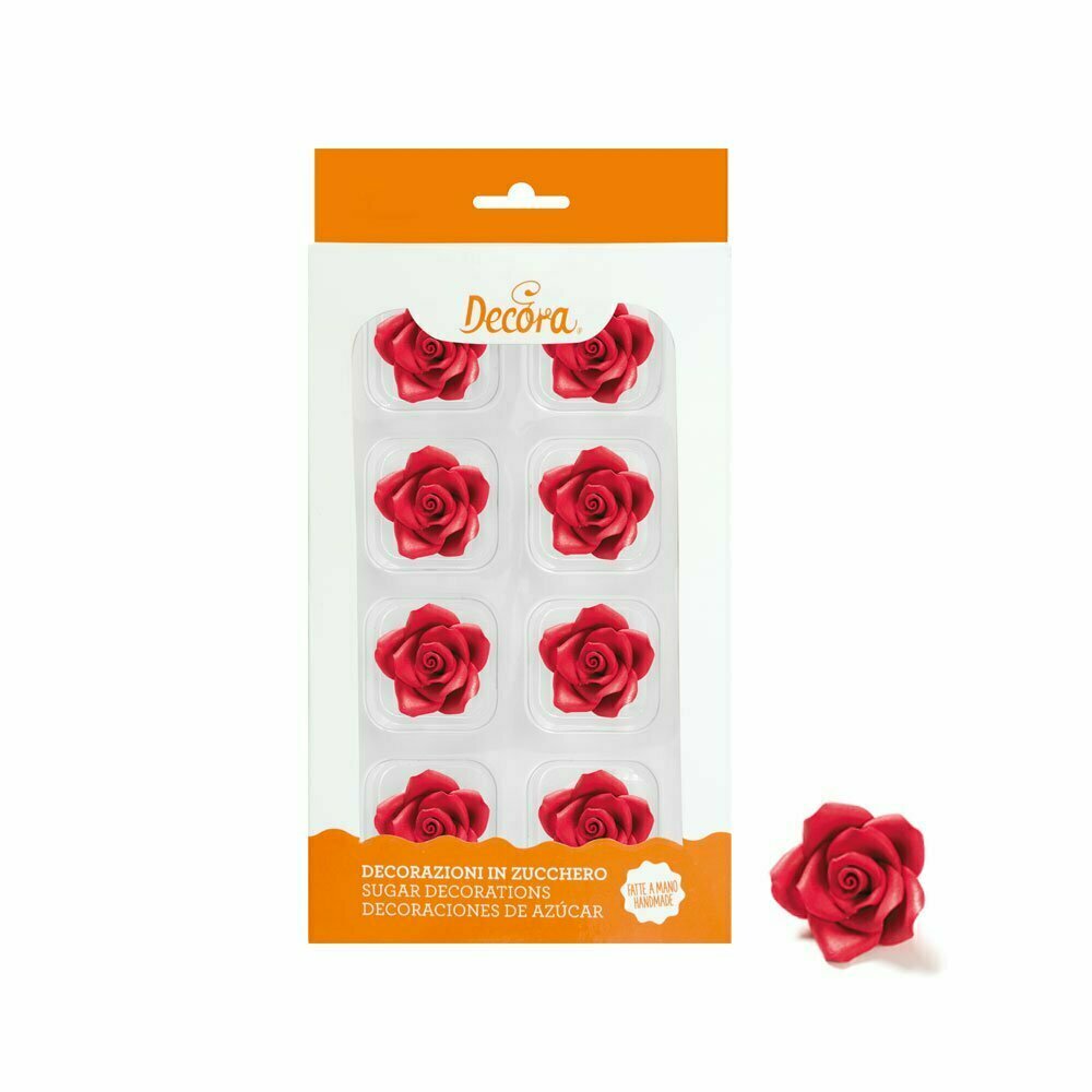 Rose in zucchero medie - rosso