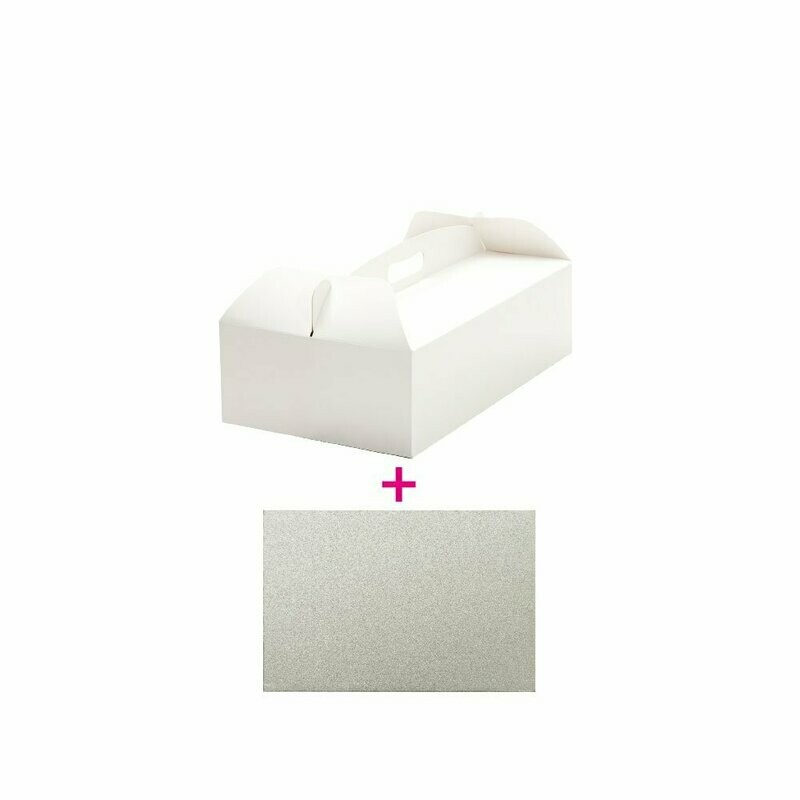 Scatola rettangolare con manico e sottotorta - 16 x 31 x 12 h cm