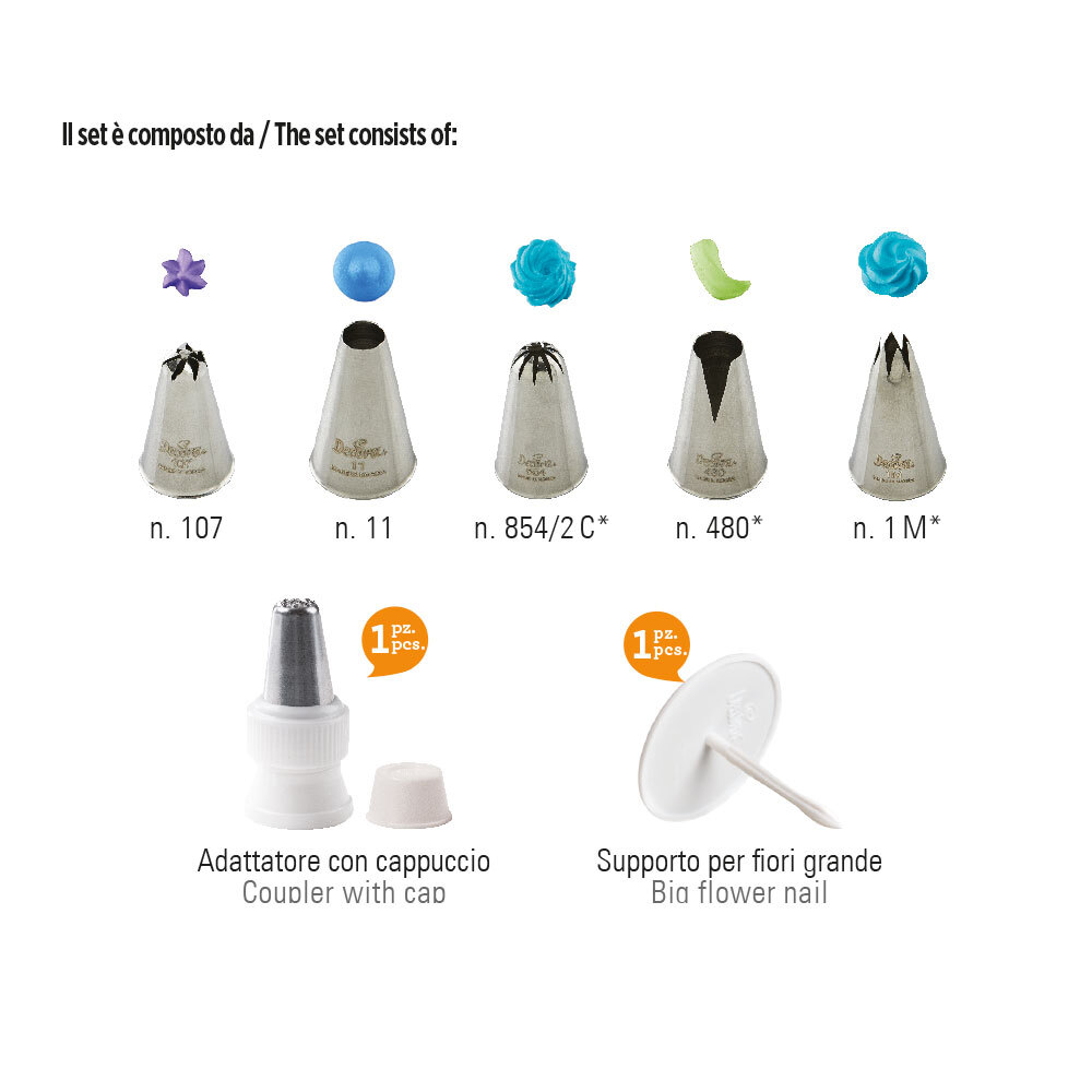 Decorazione Dolci Set 4 Beccucci Per Glassa In Acciaio Inox DUORUI | Per Decorare Torte, Cupcake E Biscotti | Forme Rotonda, Zigzag E Speciali Beccucci Per Cupcake