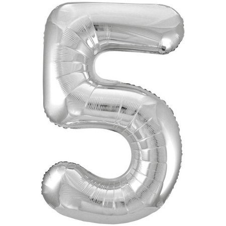 Large Number 5-Silver Foil Balloon