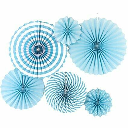 Paper Fans Set Powder Blue /6Pcs