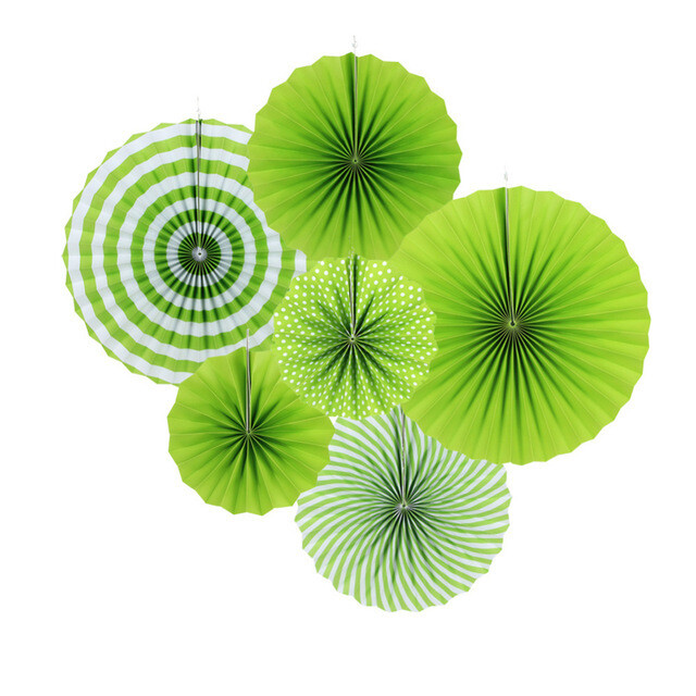 Paper Fans Set Lime Green /6Pcs
