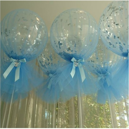 Powder Blue Tulle Balloon With Stand /1Pc