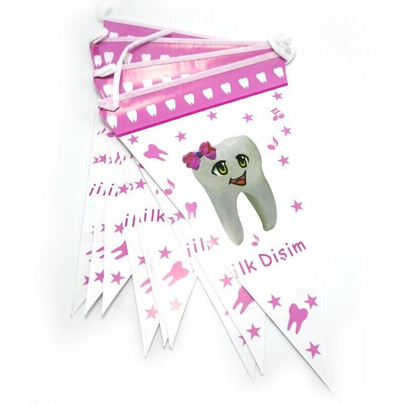 First Tooth Pink Flag Banner