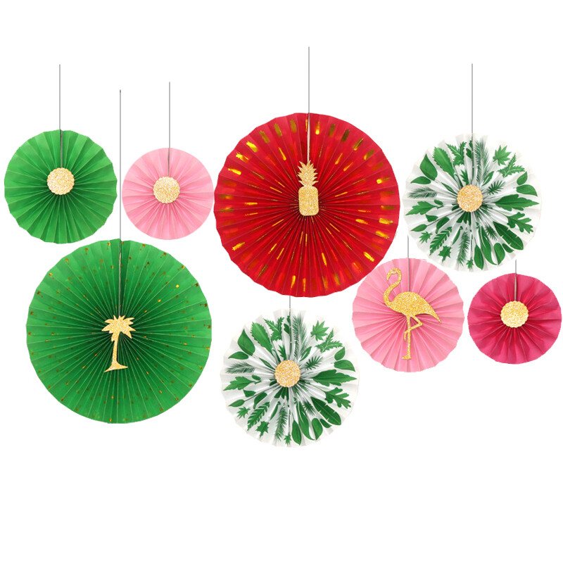 Hawaiian Flamingo Set Of Fans /8Pcs