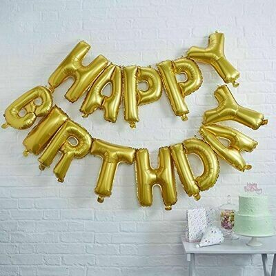 Happy Birthday Foil Balloons Banner Gold